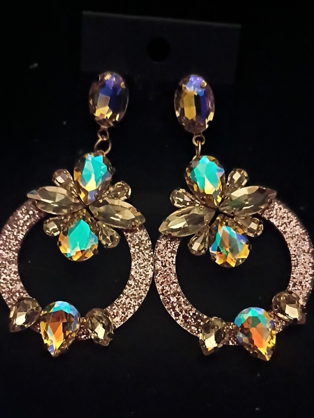 Gold-Tone Hoop Drop Earrings with Iridescent Crystal Accents